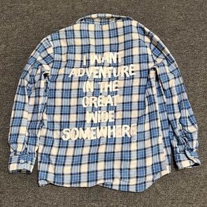 Cakeworthy Blue Plaid Long-Sleeve flannel with Belle Quote Size Small